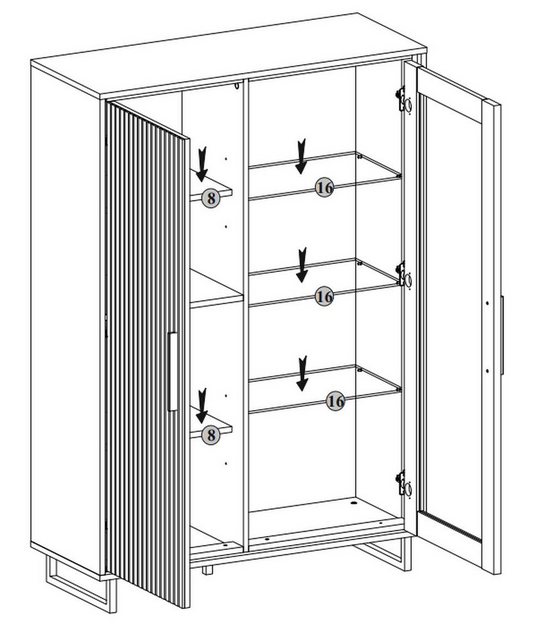 Lebenswert Vitrine Joe in Eiche / anthrazit, Eiche teilmassiv - 102x147x40c günstig online kaufen