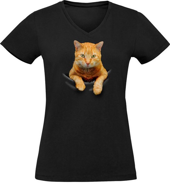 MyDesign24 T-Shirt Damen Katzen Print Shirt bedruckt - Gelbe Katze in der T günstig online kaufen