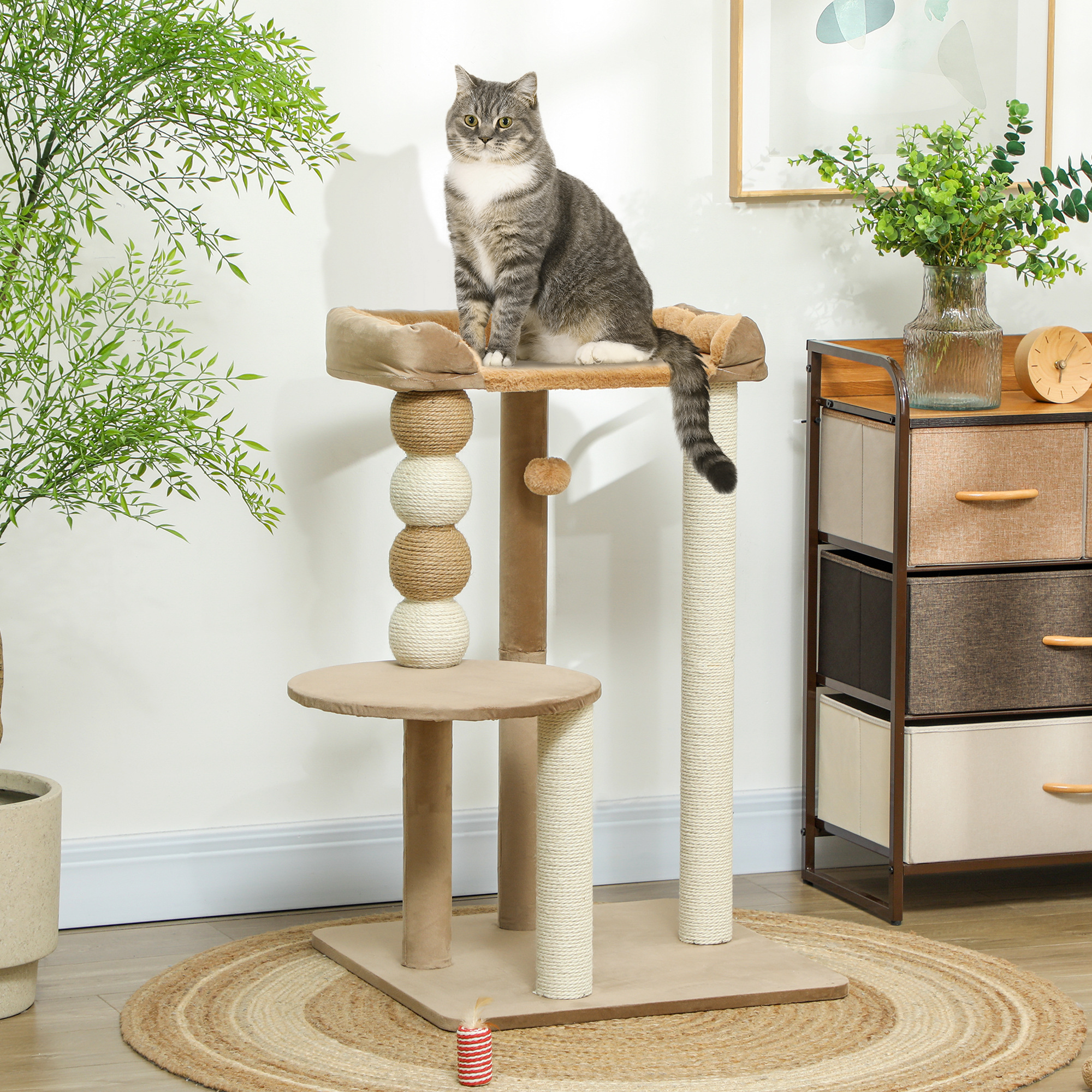 PawHut Kratzbaum 86 cm Katzenbaum mit Sprungplattform, Bett, Spielball, Kat günstig online kaufen