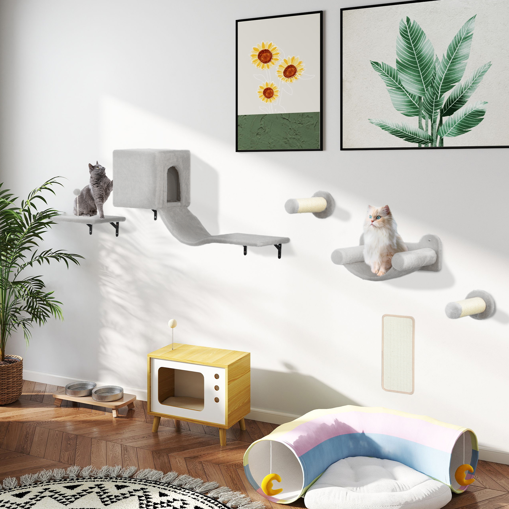 PwaHut Kletterwand Katzen 6-teilig Katzen Kletterwand Set mit Katzenhaus, H günstig online kaufen