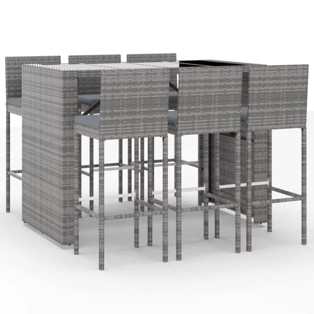 Vidaxl 7-tlg. Gartenbar-set Mit Kissen Grau Poly Rattan günstig online kaufen