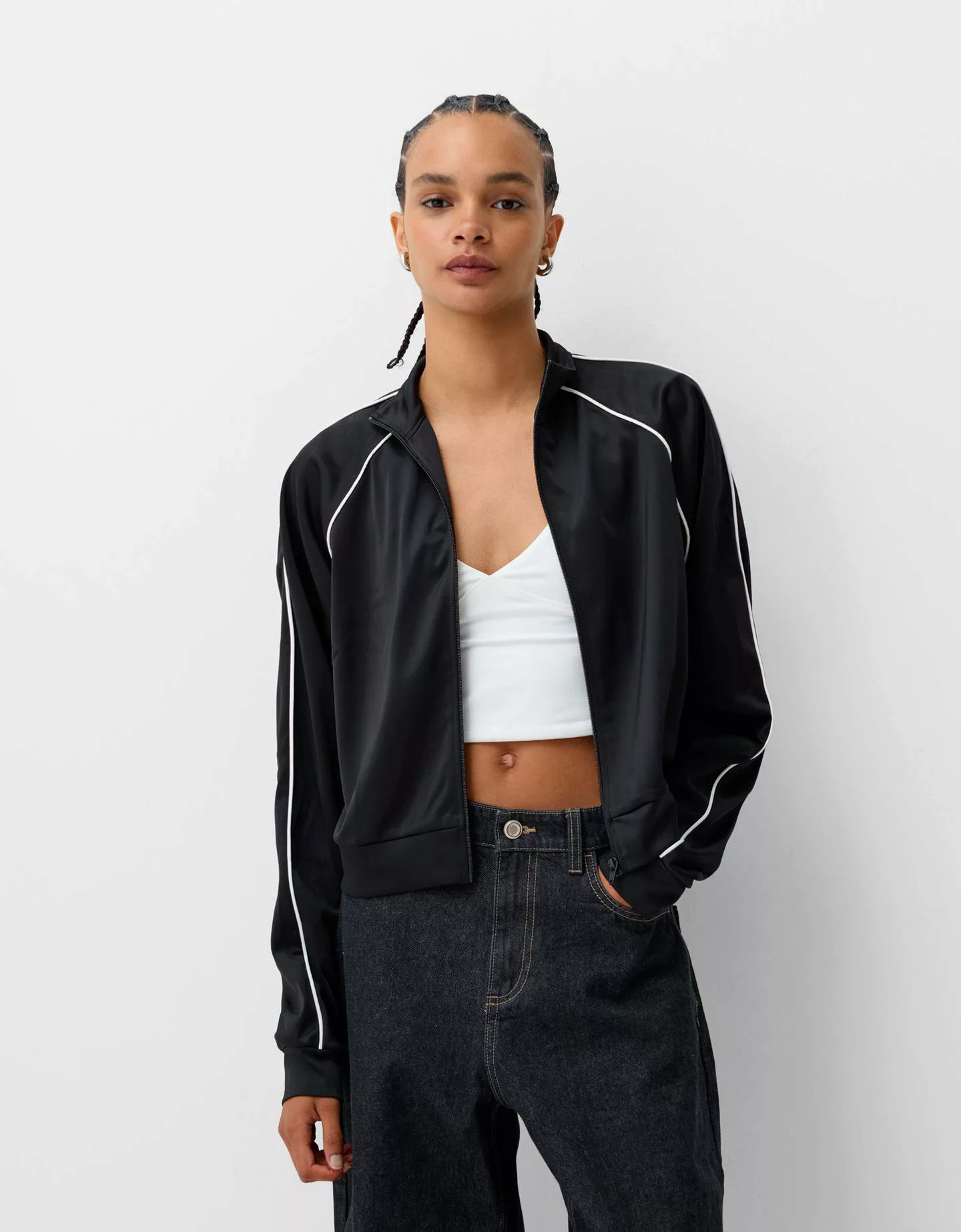 Bershka Cropped-Sweatshirt Mit Reißverschluss Damen M Schwarz günstig online kaufen