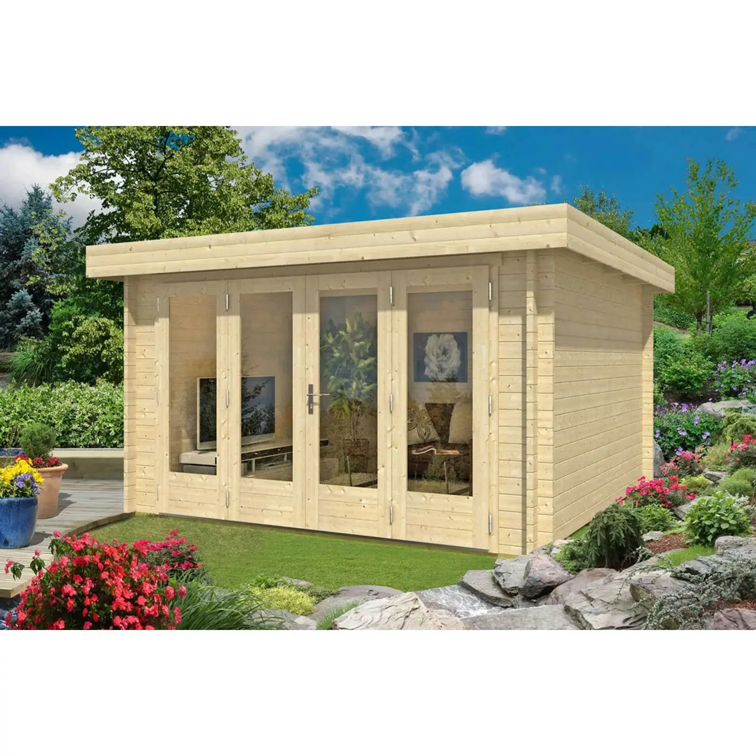 Alpholz Gartenhaus Java-44 Flachdach Unbehandelt 410 cm x 410 cm günstig online kaufen