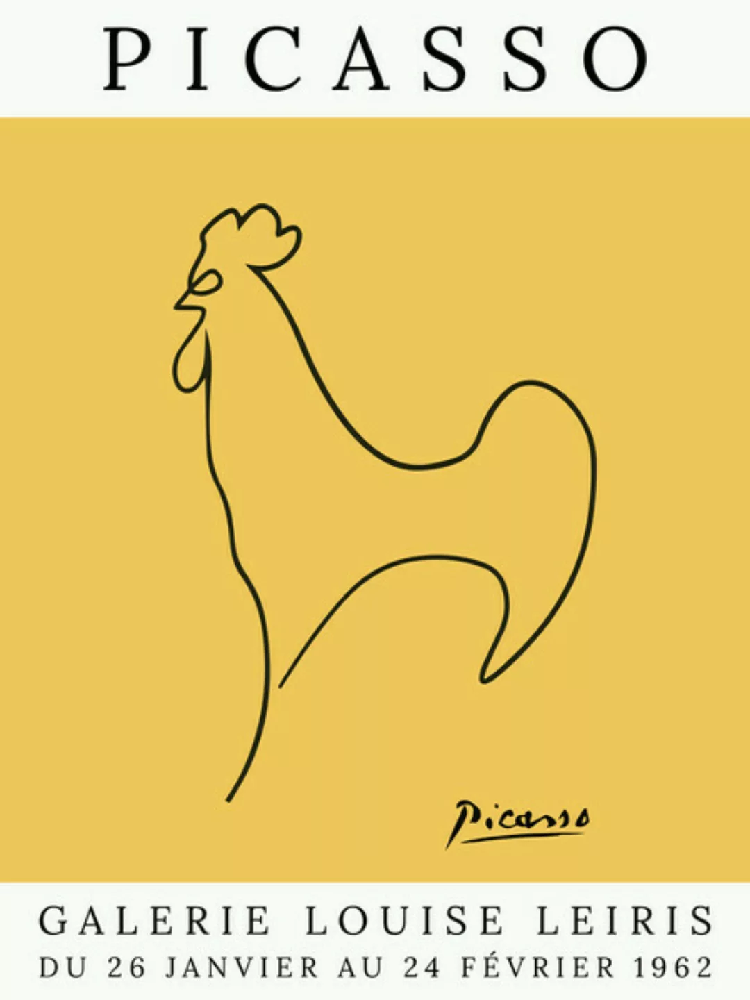 Poster / Leinwandbild - Picasso Hahn – Gelb günstig online kaufen