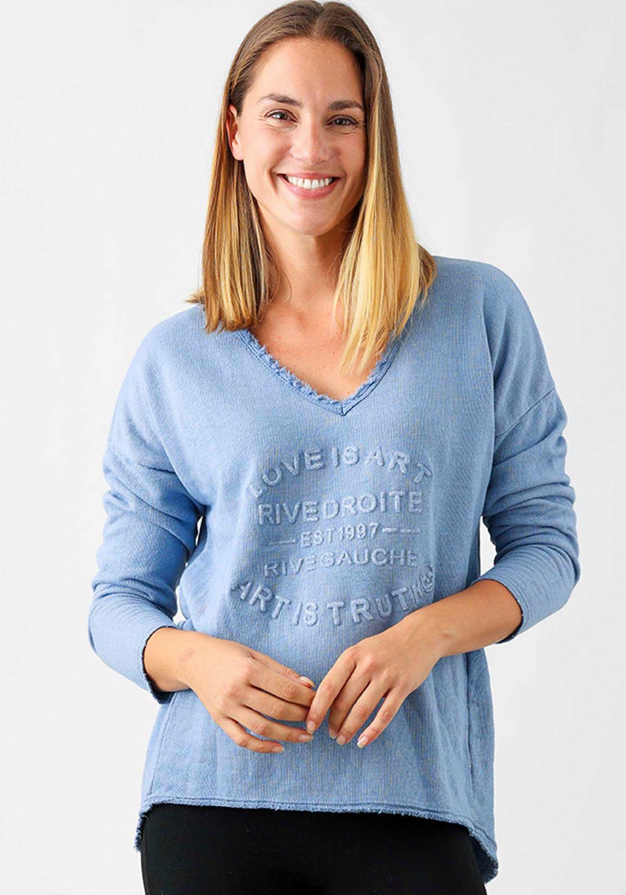 Zwillingsherz Sweatshirt, ausgefranster V-Ausschnitt, Vintage Look, Langarm günstig online kaufen