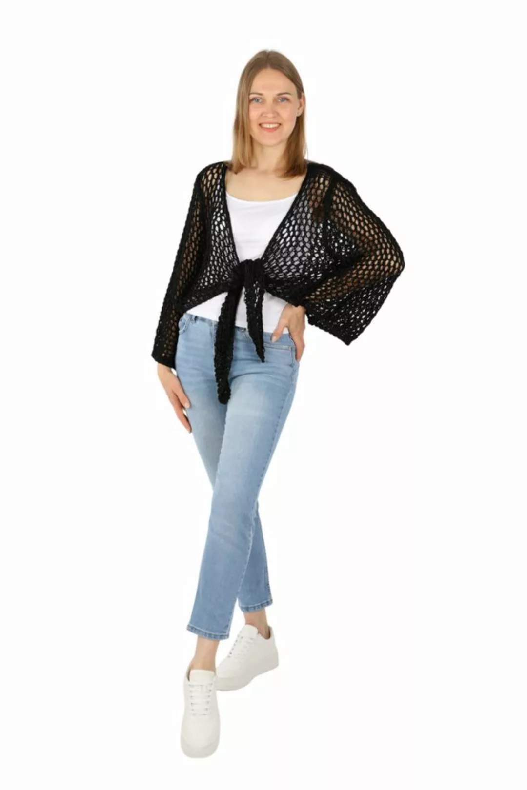 MIRROSI Bolero Strickjacke mit Grob Lochstrick, made in Itlay Einheitsgröße günstig online kaufen