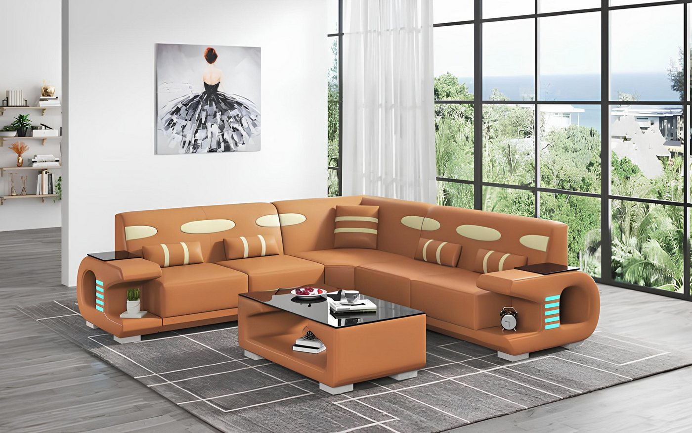 Xlmoebel Ecksofa Luxuriöse moderne Eckgarnitur in braunem Leder mit L-Form günstig online kaufen