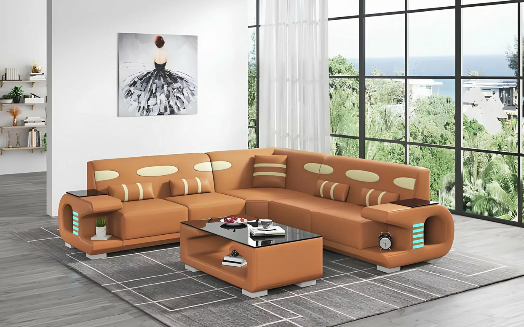 Xlmoebel Ecksofa Luxuriöse moderne Eckgarnitur in braunem Leder mit L-Form günstig online kaufen