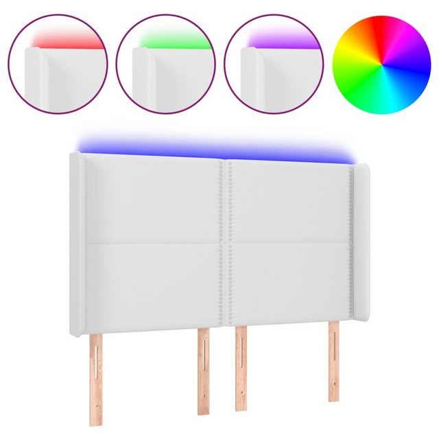 vidaXL Bett, LED Kopfteil Weiß 147x16x118/128 cm Kunstleder günstig online kaufen