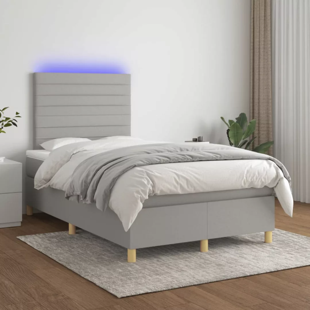 Vidaxl Boxspringbett Mit Matratze & Led Hellgrau 120x200 Cm Stoff günstig online kaufen