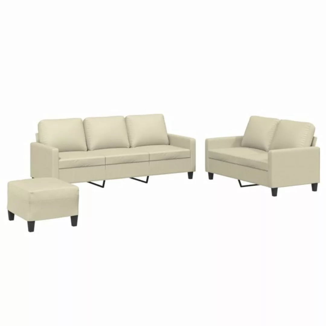 vidaXL Sofa 3-tlg. Sofagarnitur mit Kissen Creme Kunstleder günstig online kaufen