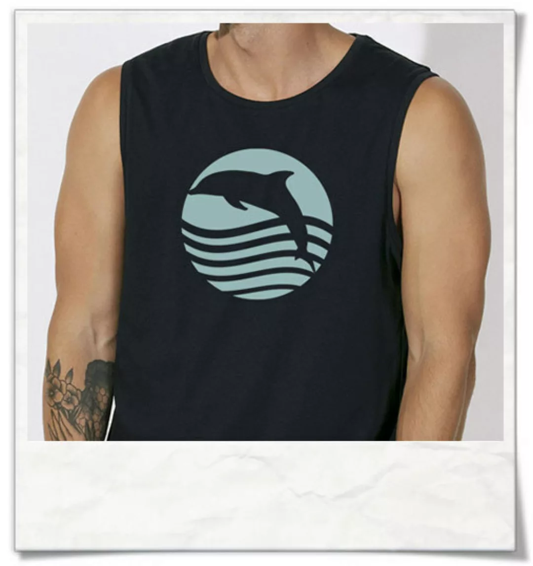 Delphin T-shirt, Ärmellos " Sonnenuntergang Mit Delfin " In Schwarz günstig online kaufen