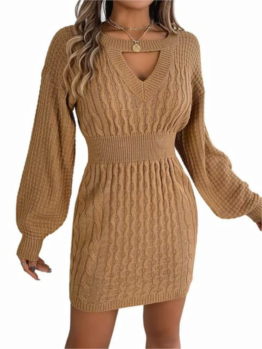 Mayou Strickkleid Damen Strickkleid Langarm Zopfmuster Kleider Sexy Aushöhl günstig online kaufen