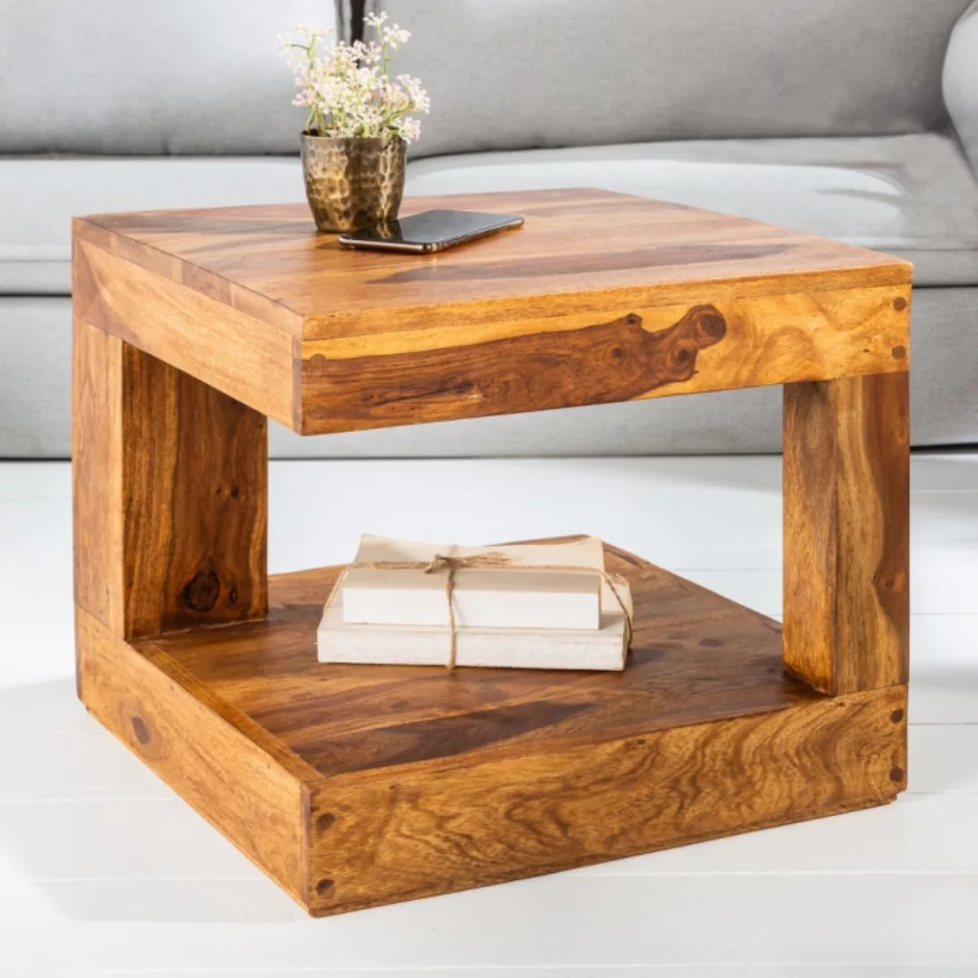 Couchtisch AGRA Sheesham massiv Holz gewachst 45cm x 45cm günstig online kaufen