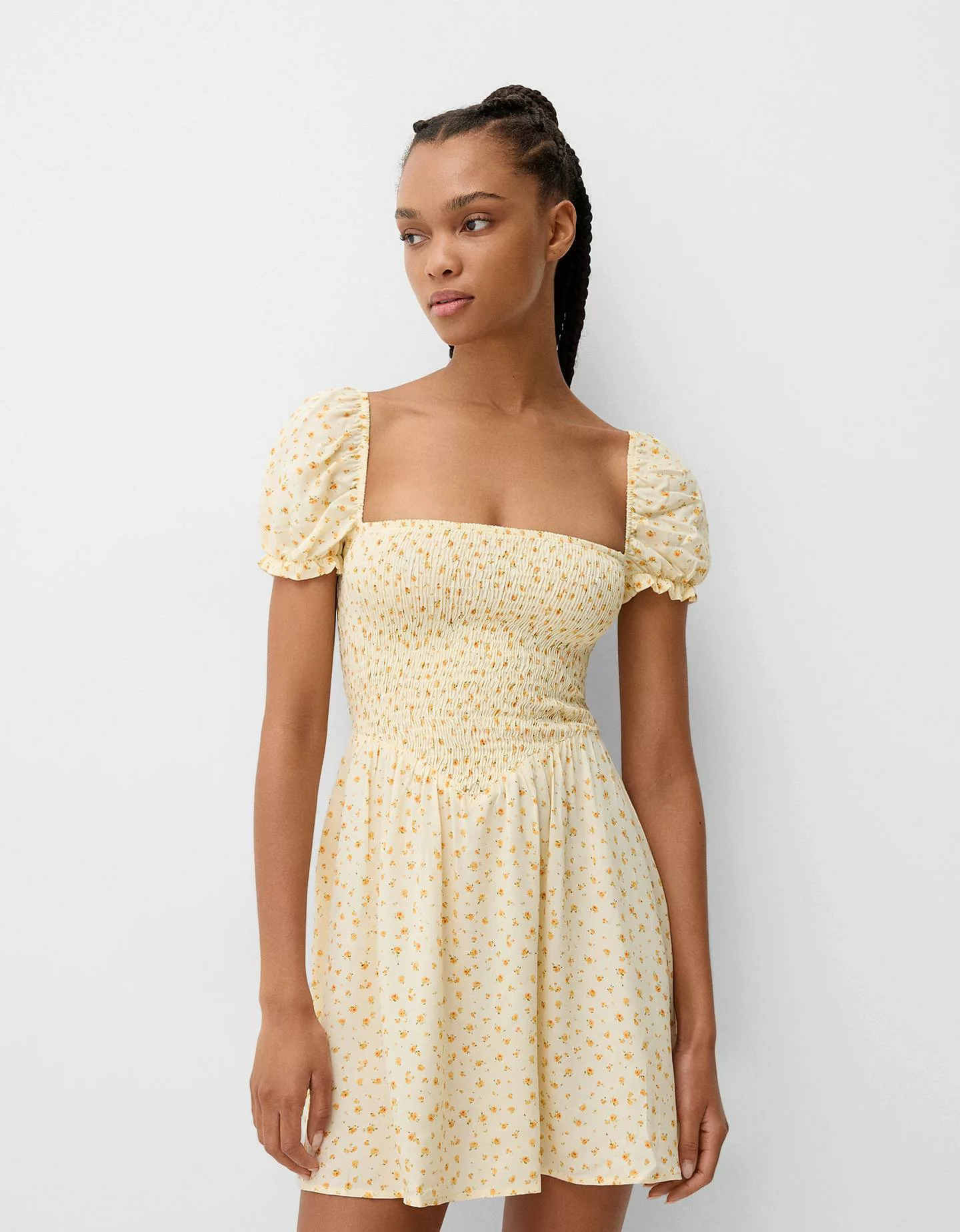 Bershka Minikleid Mit Print Damen L Beige günstig online kaufen