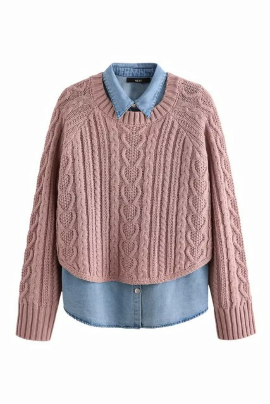 Next 2-in-1-Pullover Jeanshemd und gestrickter Pullover mit Zopfmuster (2-t günstig online kaufen