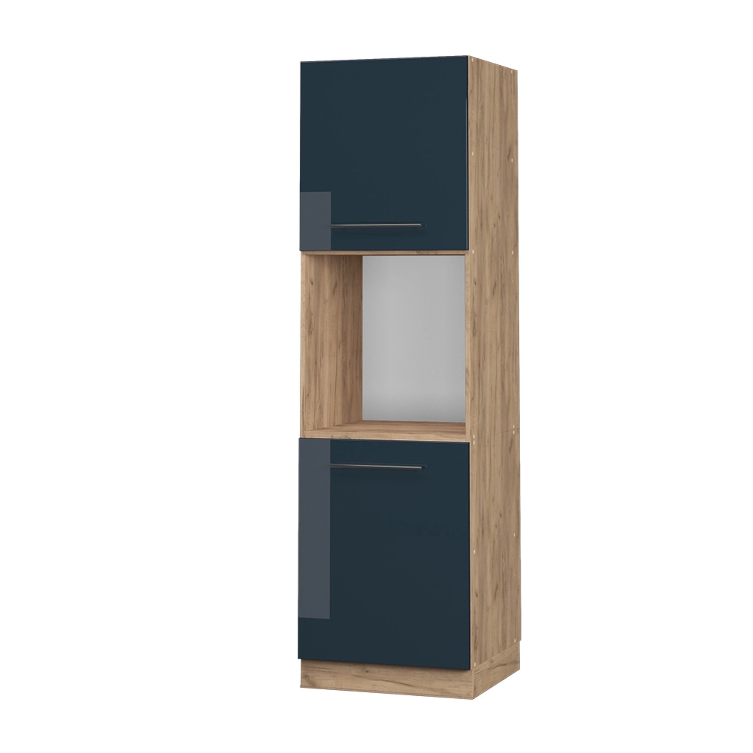 Vicco Herdumbauschrank Fame-Line Dunkelblau Hochglanz/Goldkraft Eiche 60 cm günstig online kaufen