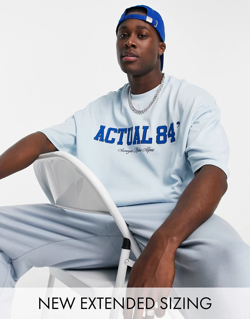 ASOS Actual – Oversize-T-Shirt aus schwerem Jersey in Hellblau mit Logo-App günstig online kaufen