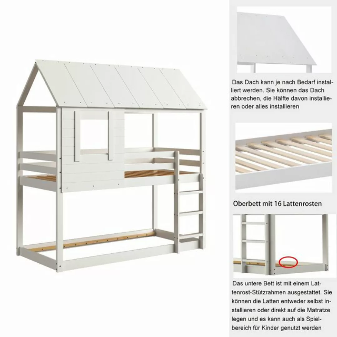 OKWISH Etagenbett Kinder hausbett, Kinderbett Holz Bett 90 X 200 cm (mit Da günstig online kaufen