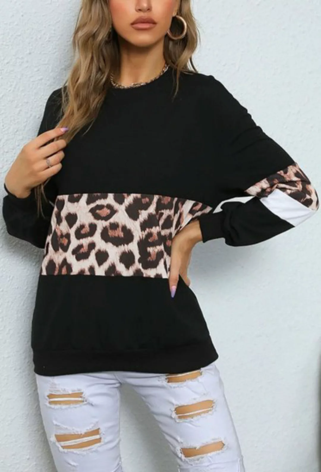 CHENIN Sweatshirt Modisches Damen-Langarm-Sweatshirt mit Leopardenmuster (L günstig online kaufen