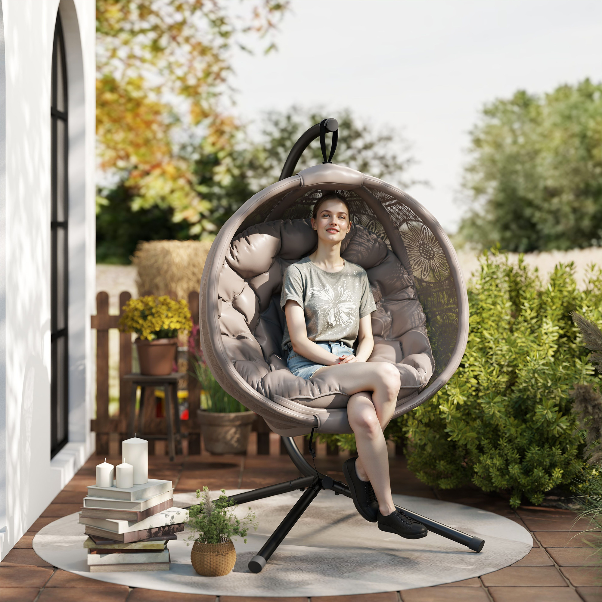 Outsunny Hängesessel Hängeschaukel mit Sitzkissen klappbarem Sitzkorb für I günstig online kaufen