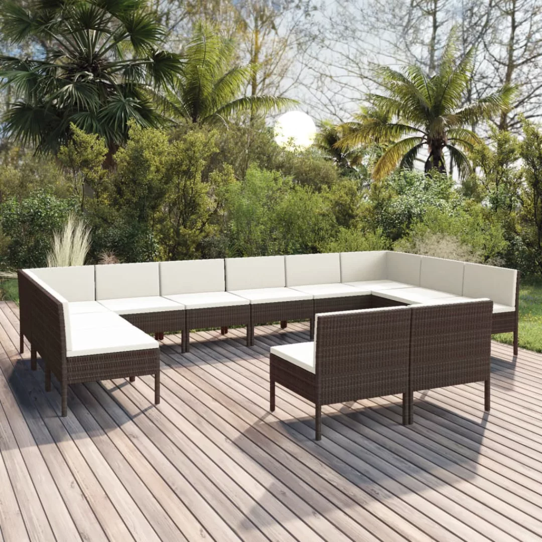 12-tlg. Garten-lounge-set Mit Auflagen Poly Rattan Braun günstig online kaufen