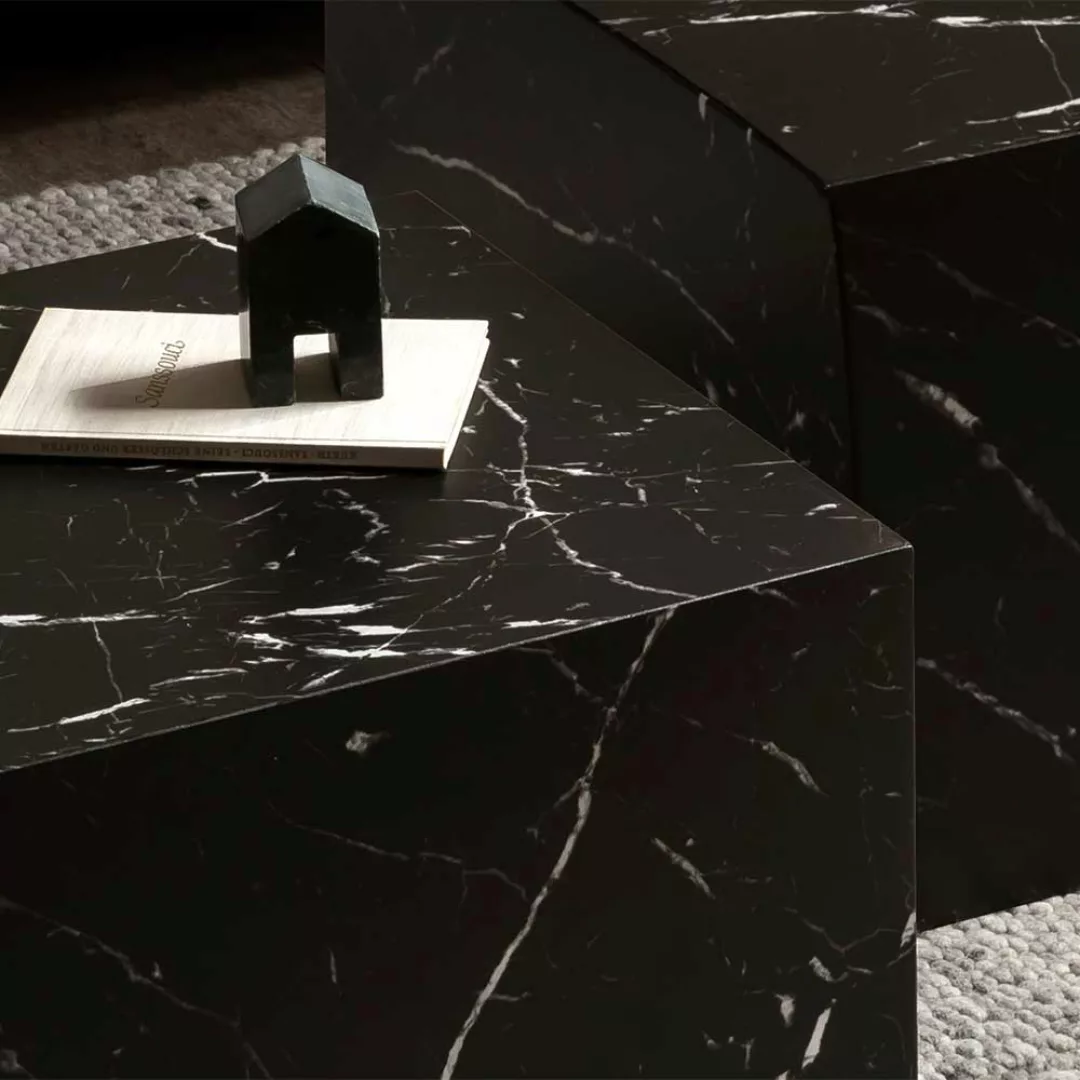 Wohnzimmertisch Set in Schwarz Marmor Optik Block-Form (zweiteilig) günstig online kaufen