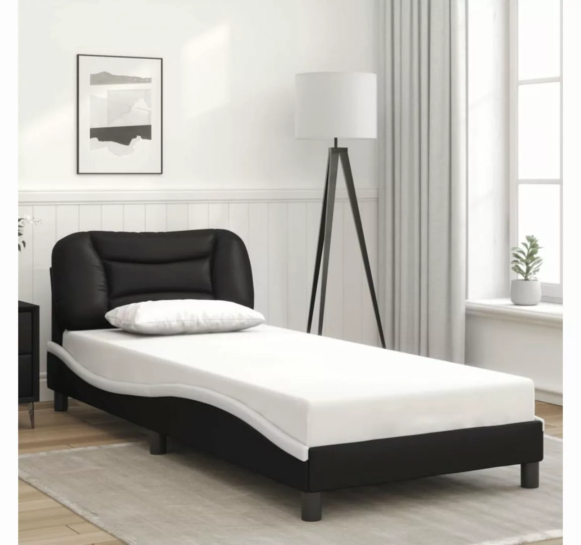 vidaXL Bett Bettgestell mit Kopfteil Schwarz und Weiß 90x190 cm Kunstleder günstig online kaufen