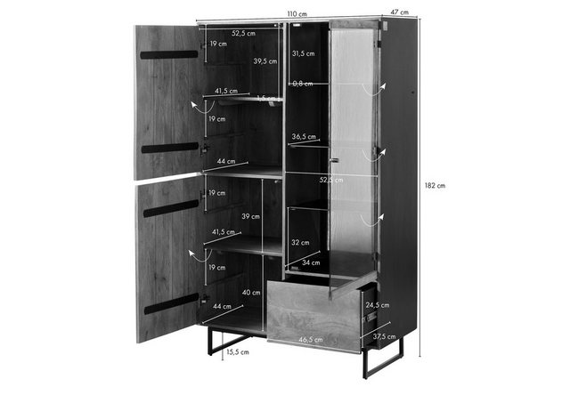 Massivmoebel24 Standvitrine Mango / Altholz 110x47x182 schwarz / natur lack günstig online kaufen