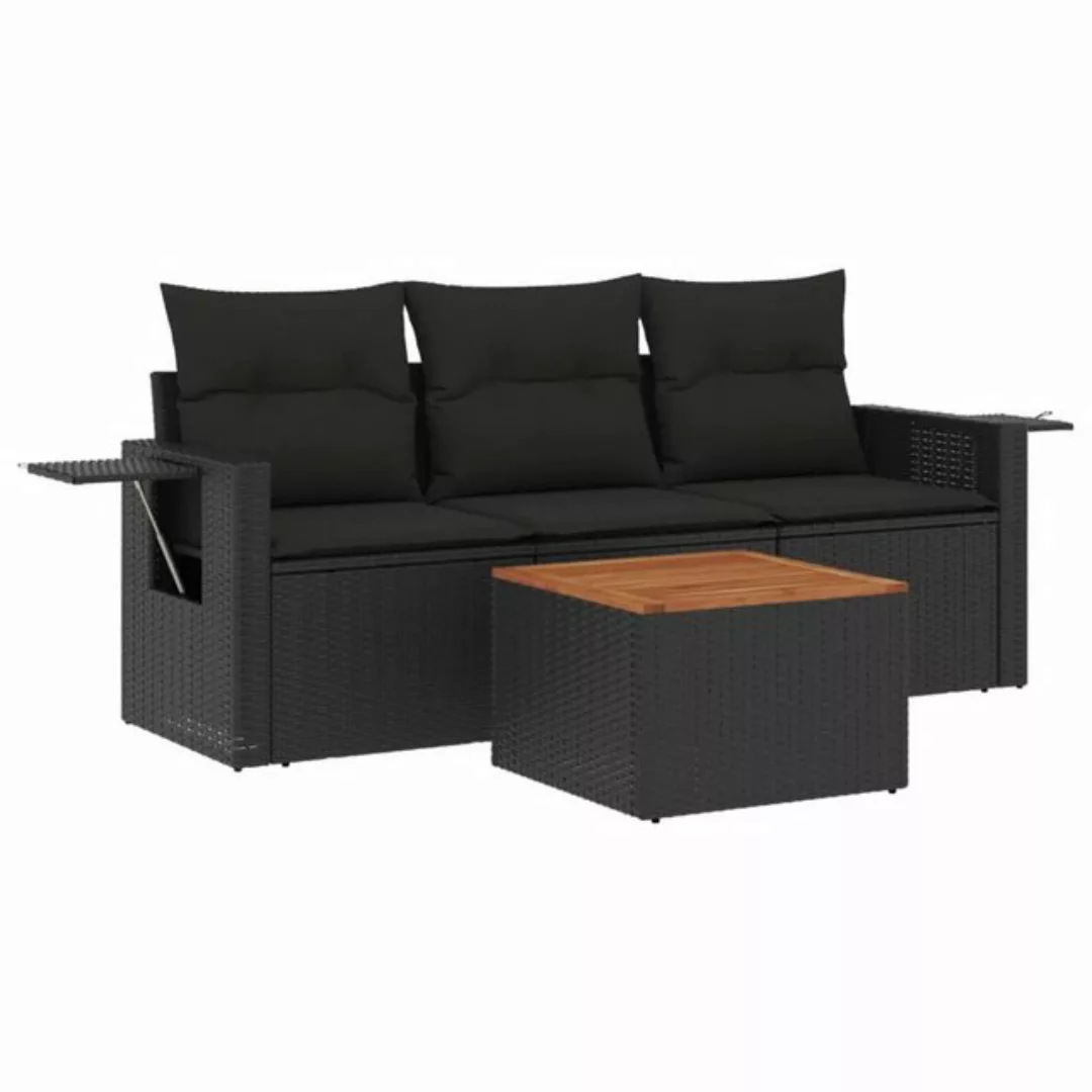 vidaXL Sofaelement 4-tlg. Garten-Sofagarnitur mit Kissen Schwarz Poly Ratta günstig online kaufen