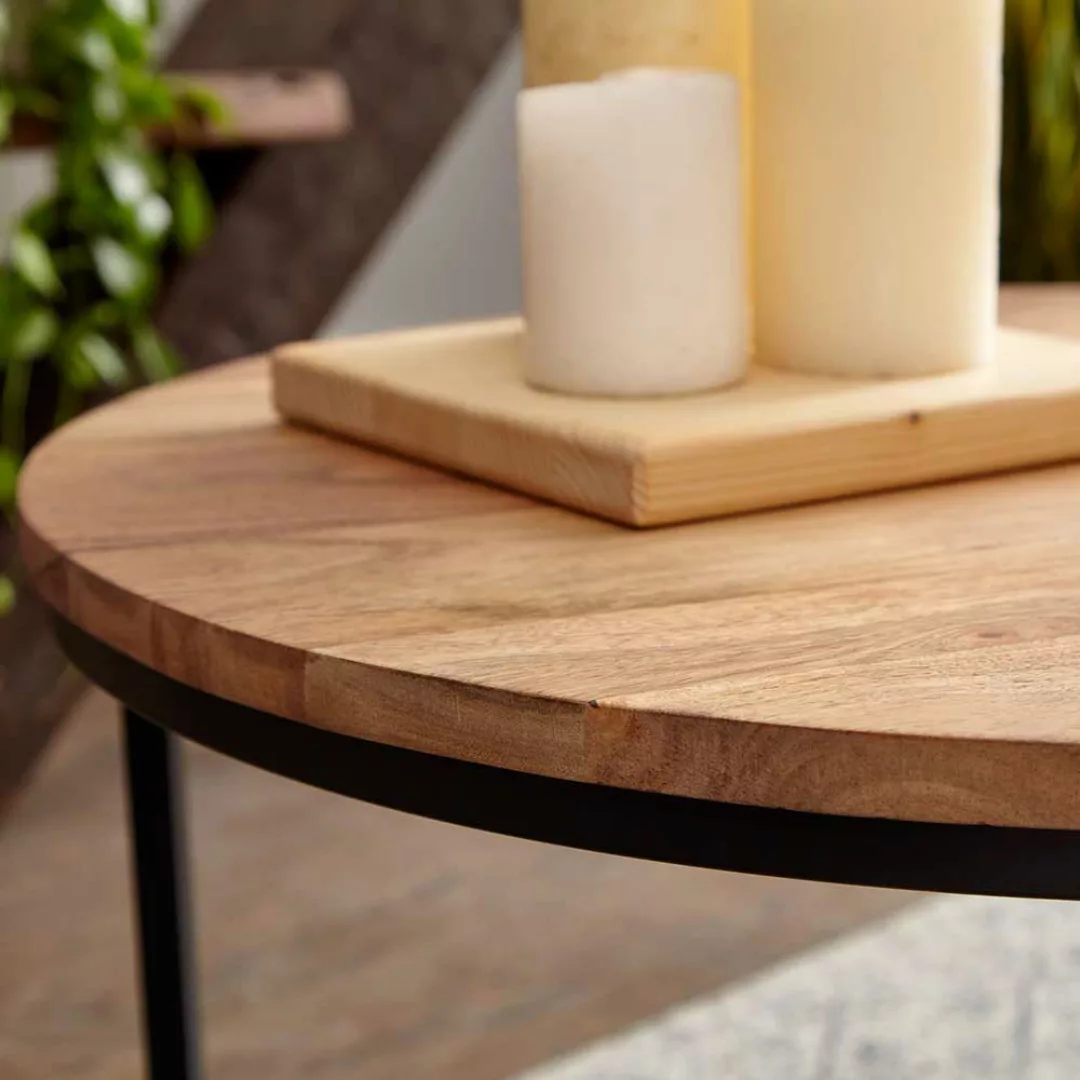 Sofa Tisch Holz und Metall im Retrostil 60 cm Durchmesser günstig online kaufen