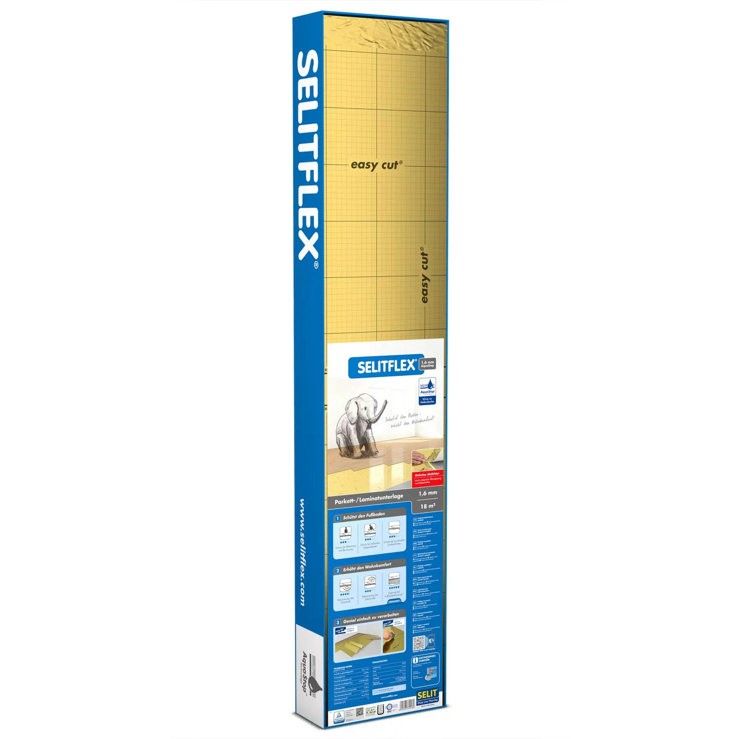 Selitflex® Trittschalldämmung für Parkett und Laminat 1,6 mm 18 m² mit Aqua günstig online kaufen