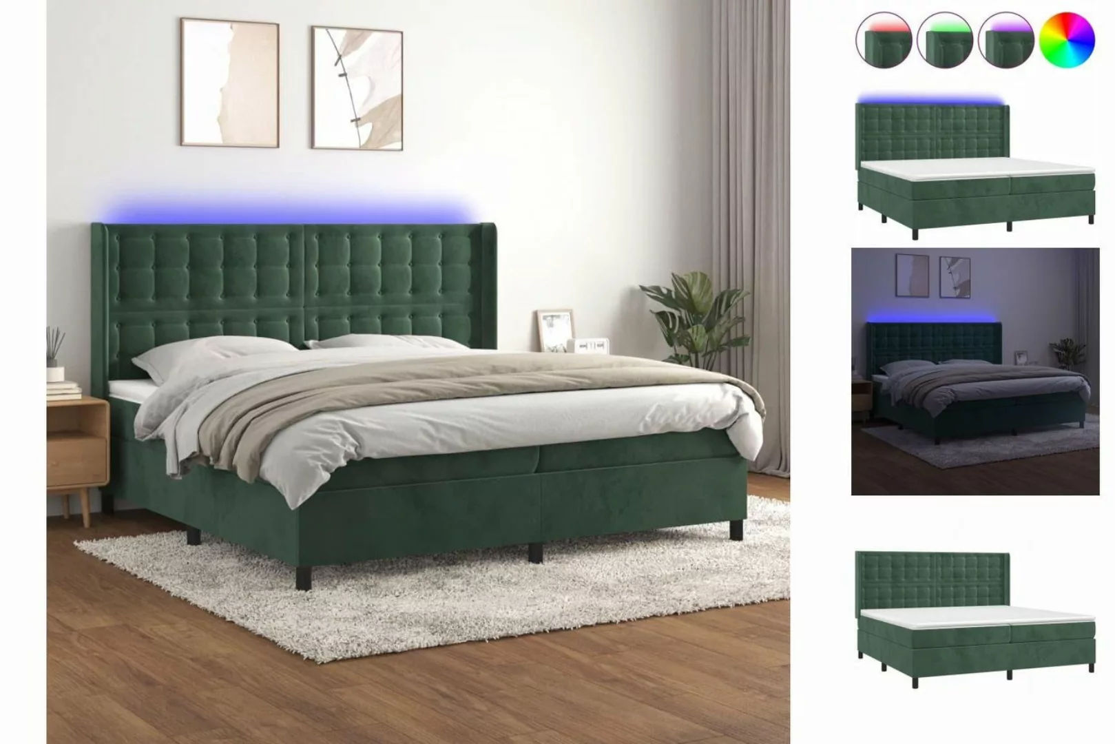 vidaXL Bettgestell Boxspringbett mit Matratze LED Dunkelgrün 200x200 cm Sam günstig online kaufen