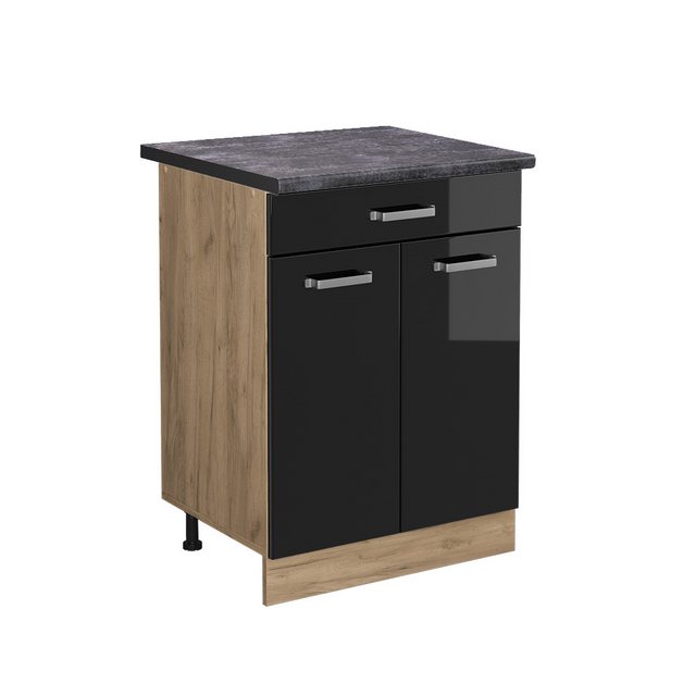 Vicco Unterschrank R-Line, Schwarz Hochglanz/Goldkraft Eiche, 60 cm mit Sch günstig online kaufen