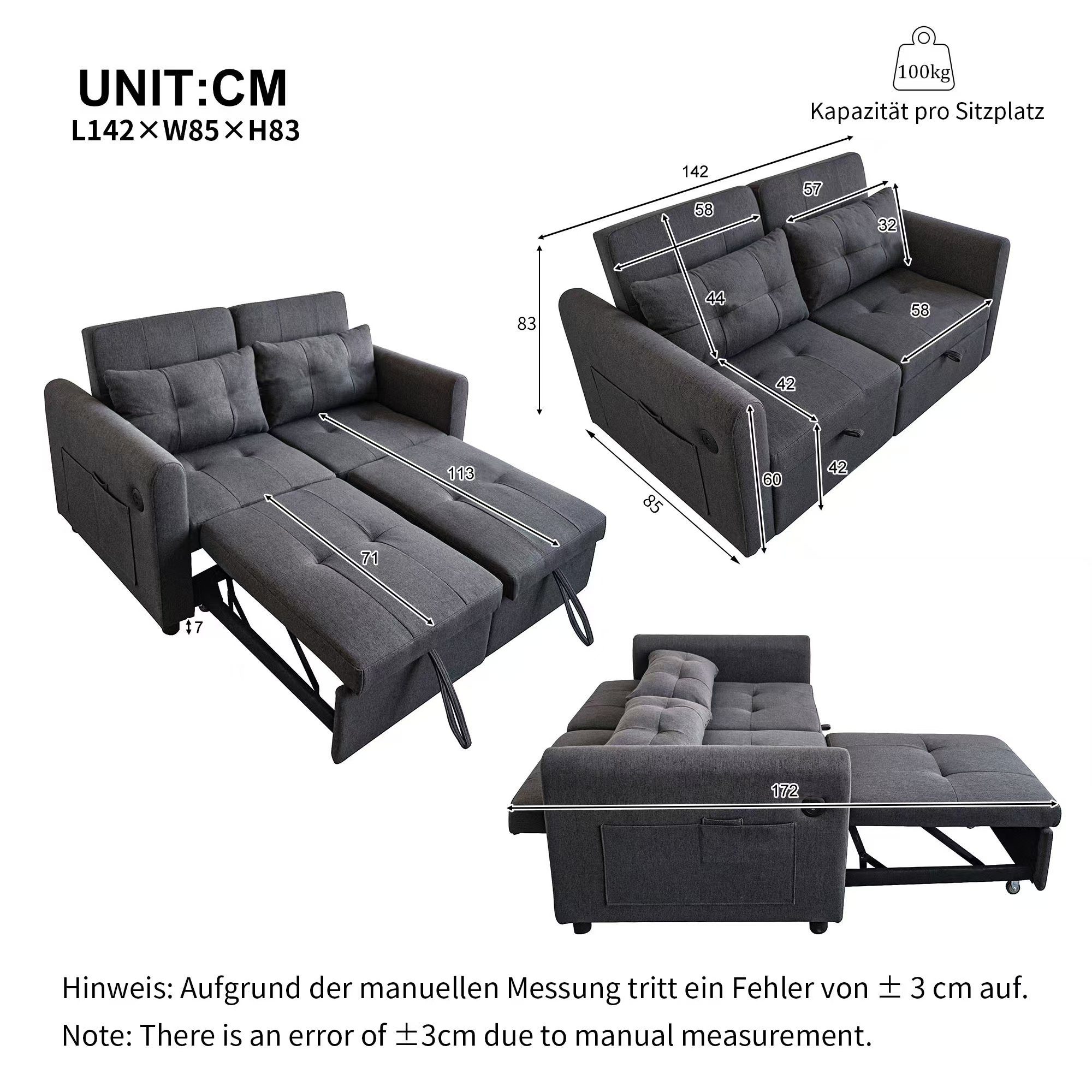 Ulife Sofa mit Schlaffunktion, 3-in-1-Ausziehsofa, Doppel-Klappschlafsofa, günstig online kaufen