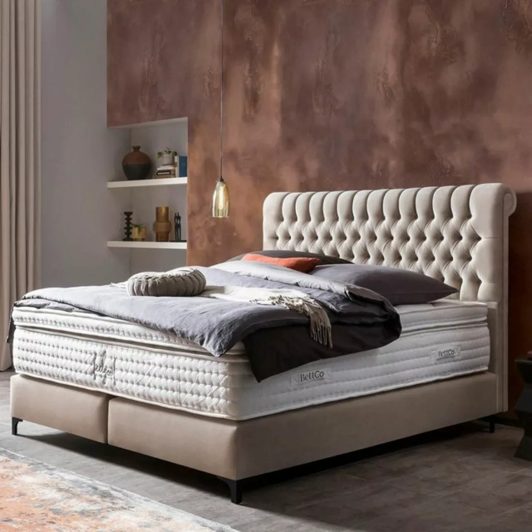 BettCo Boxspringbett Chester (in Creme Velours, 140 x 200 cm), Topper optio günstig online kaufen