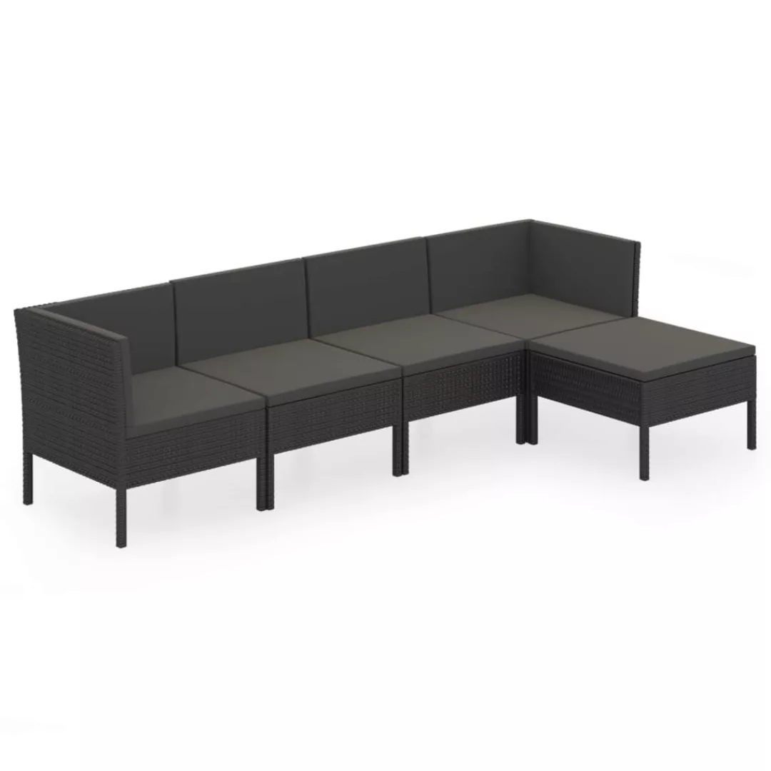 5-tlg. Garten-lounge-set Mit Auflagen Poly Rattan Schwarz günstig online kaufen