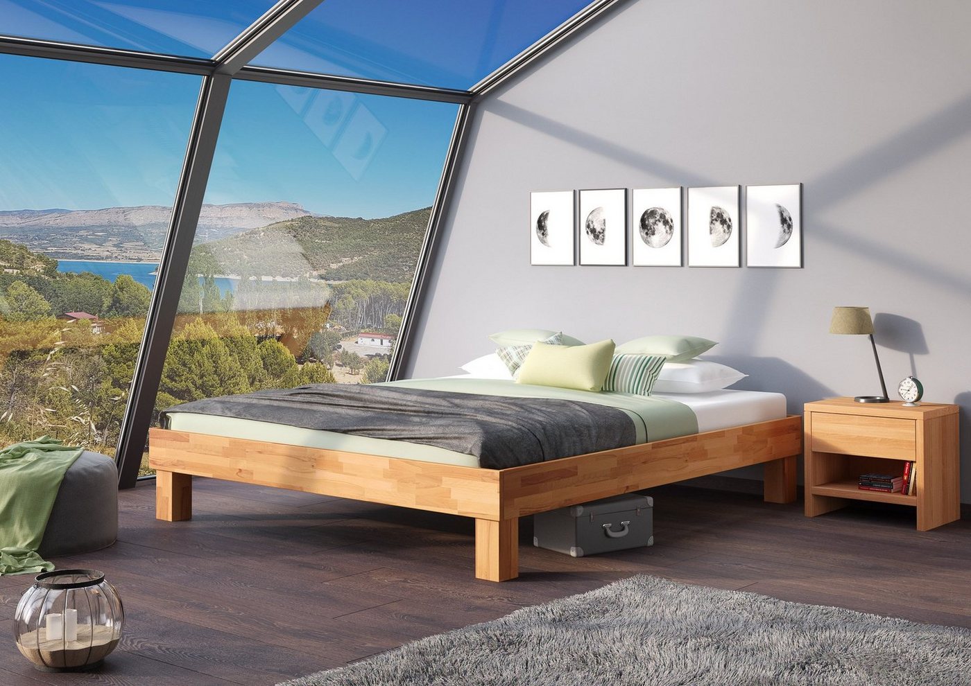 ERST-HOLZ Bett Doppelbett Massivholzbett Kingsize-Bett Buche 180x200, Buche günstig online kaufen