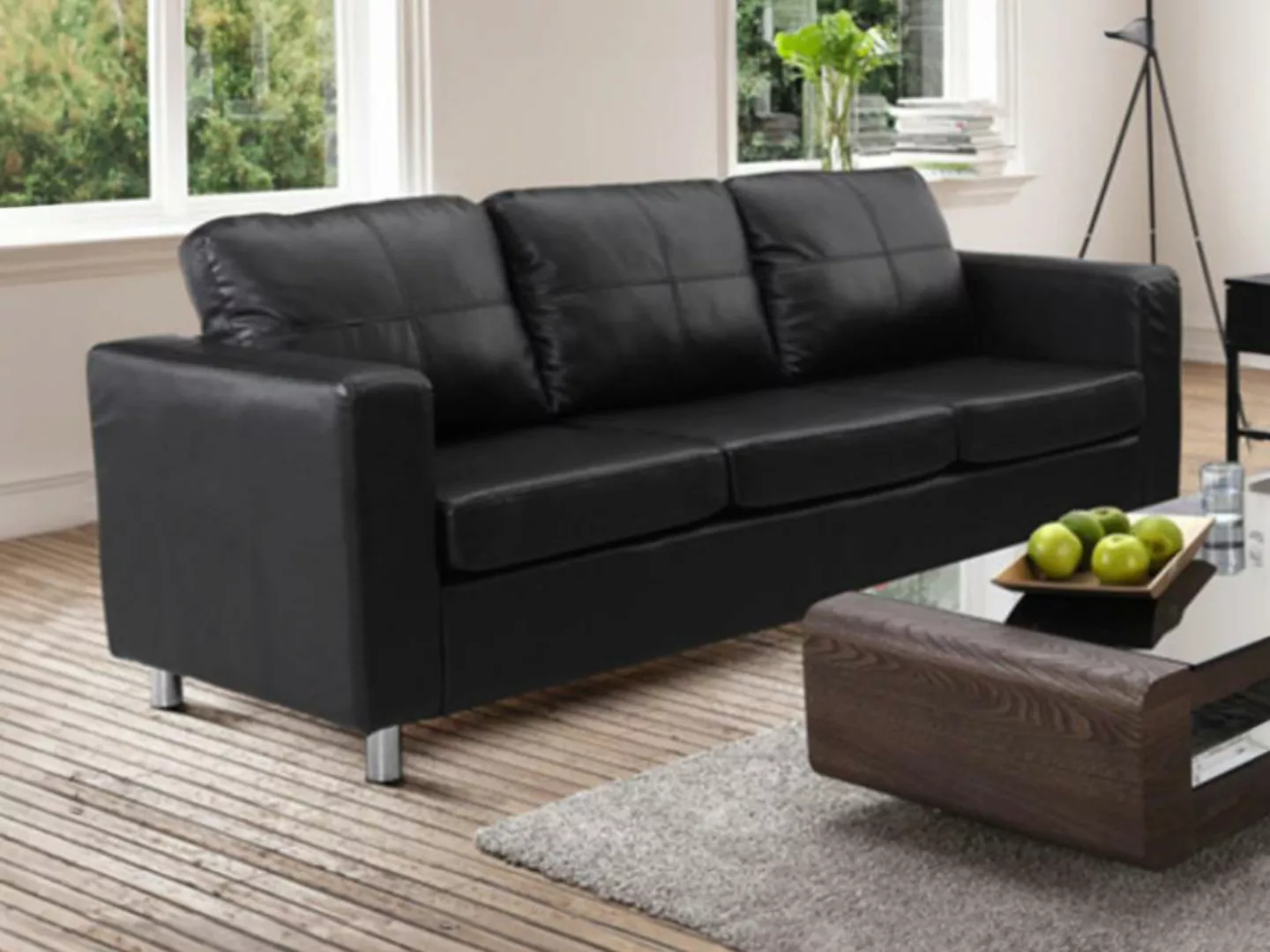 Sofa 3-Sitzer - Kunstleder - Schwarz - ACKLEY günstig online kaufen