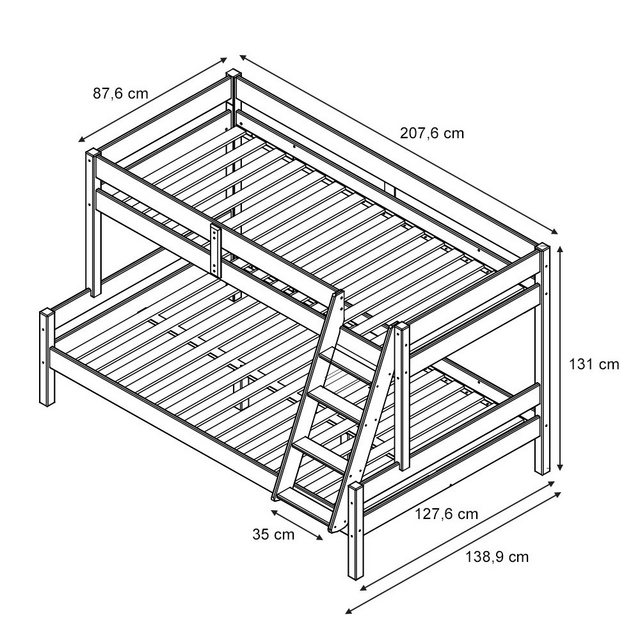 VitaliSpa® Etagenbett Everest, Naturholz, 120x200 / 80x200 cm mit 2 Matratz günstig online kaufen