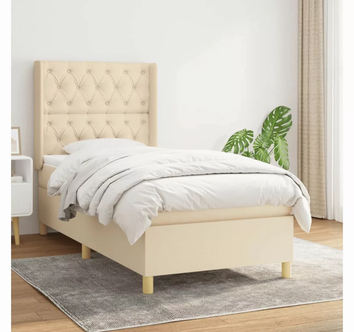 vidaXL Boxspringbett Boxspringbett mit Matratze Creme 80x200 cm Stoff Bett günstig online kaufen