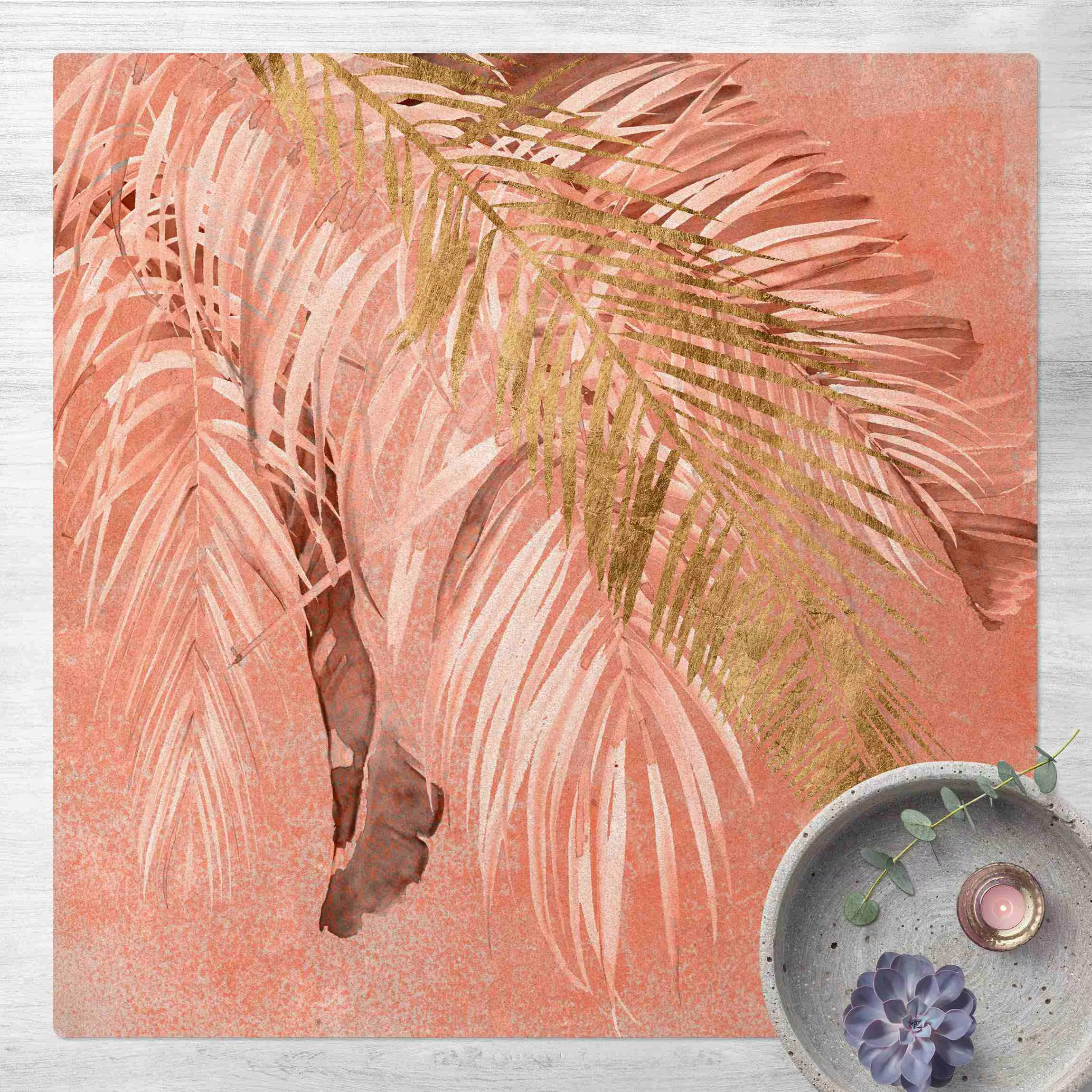 Kork-Teppich Palmenblätter Rosa und Gold II günstig online kaufen