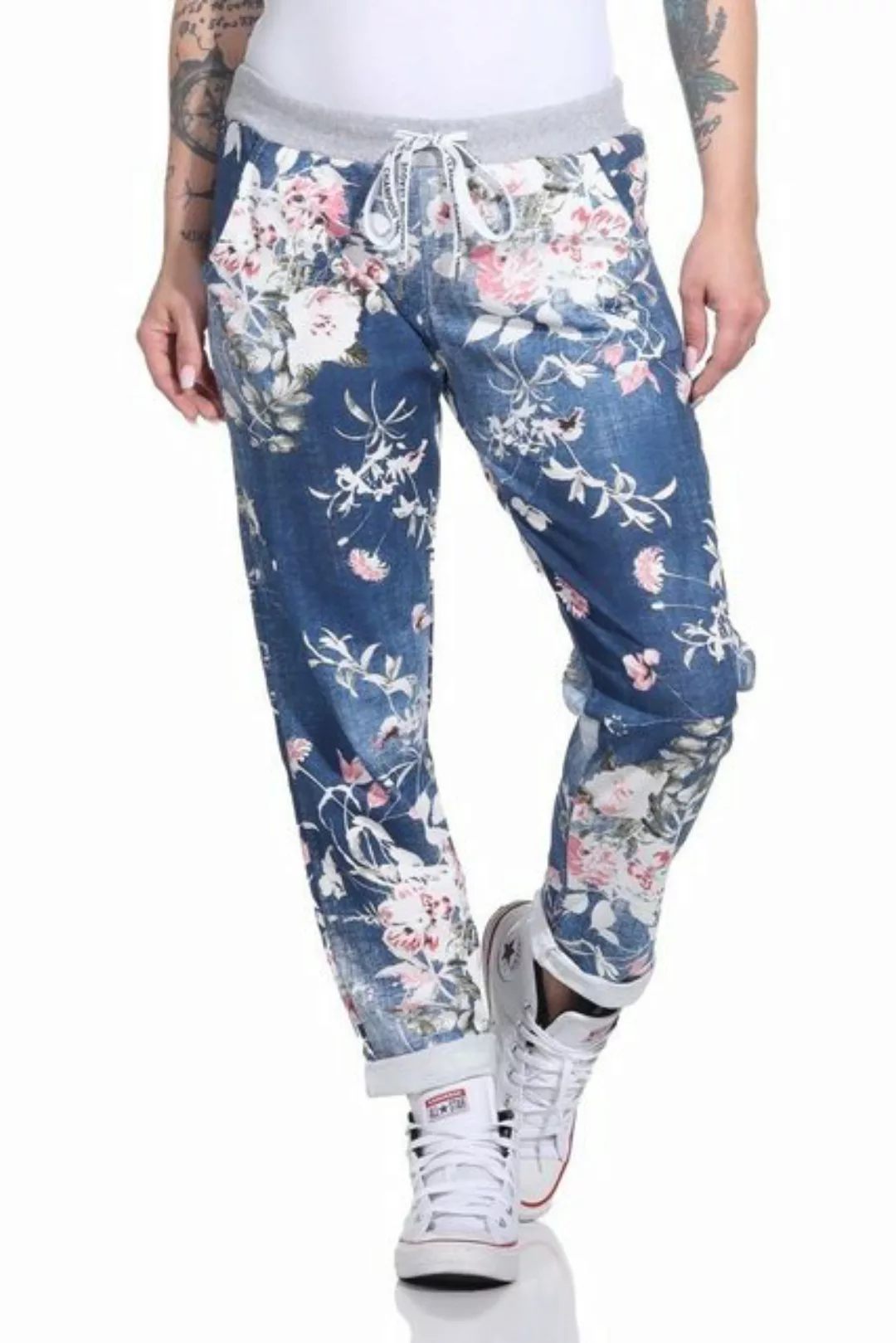 Mississhop Chinohose Damen Hose Blumen Jogginghose Baumwolle gemustert M. 2 günstig online kaufen