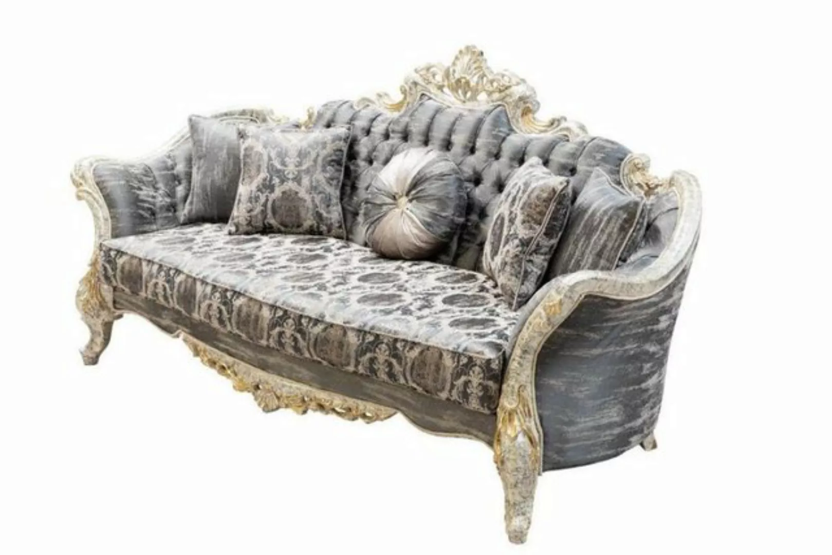 Xlmoebel Chesterfield-Sofa Klassisches Graues Sofa im Barockstil für 3 Pers günstig online kaufen