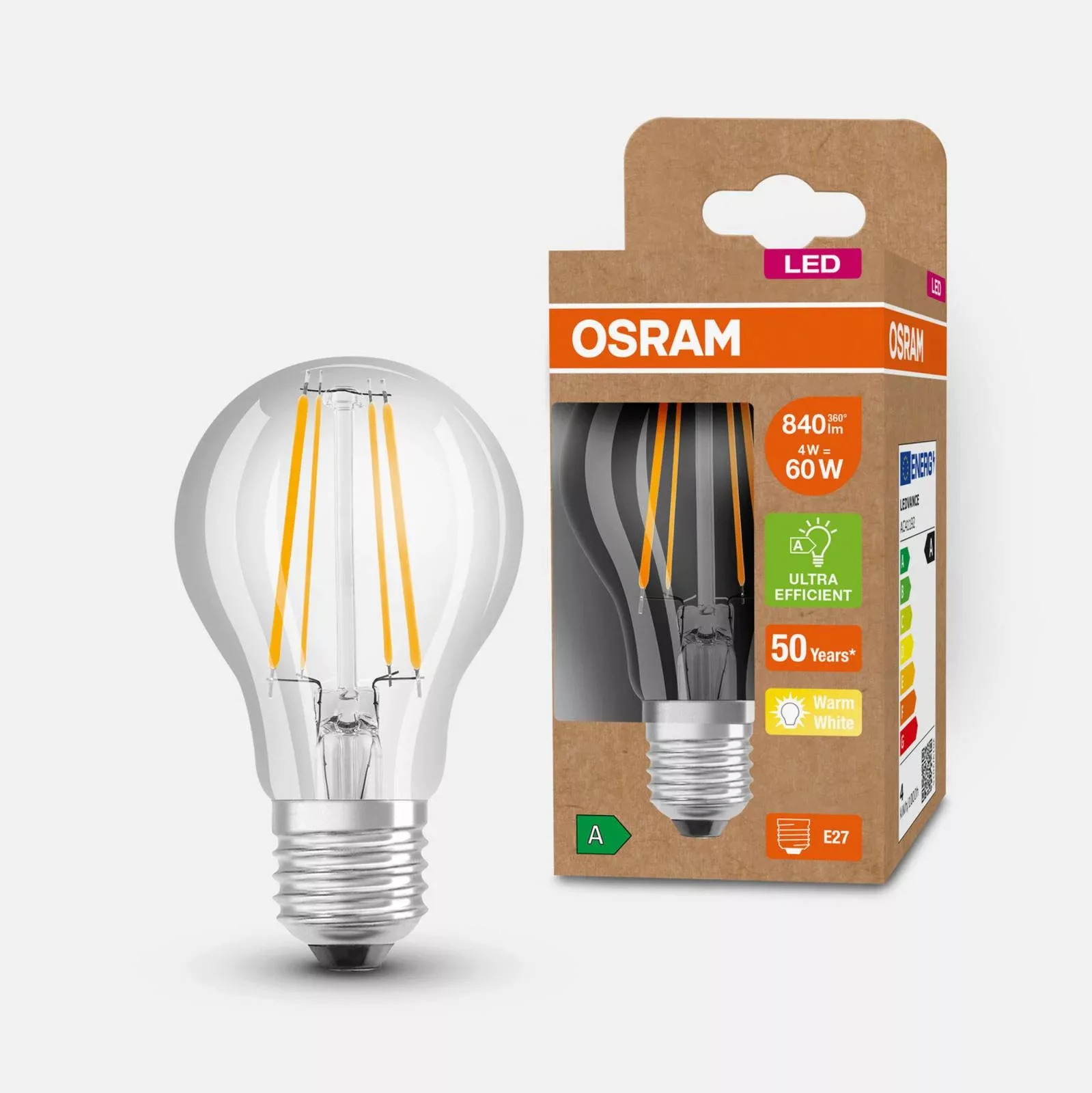 OSRAM LED Filament Lampe ersetzt 60W E27 Birne - A60 4W 840lm 3000K Einerpa günstig online kaufen