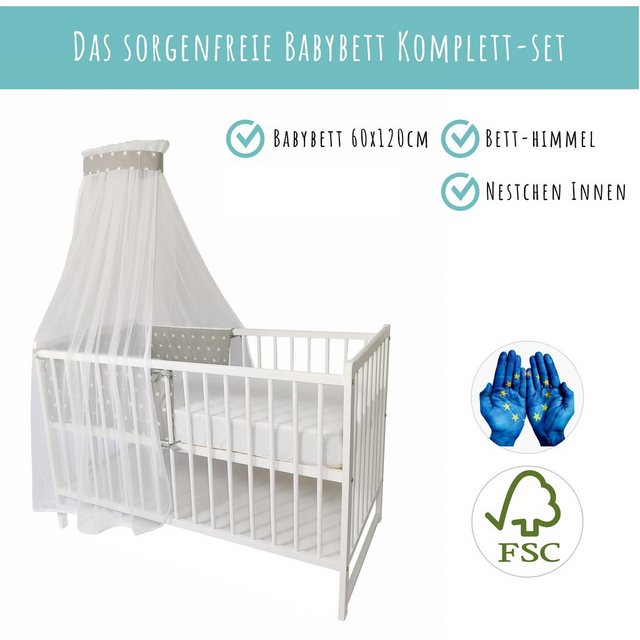 Kids Collective Komplettbett Babybett Komplett-Set 60x120 Gitterbett mit Hi günstig online kaufen