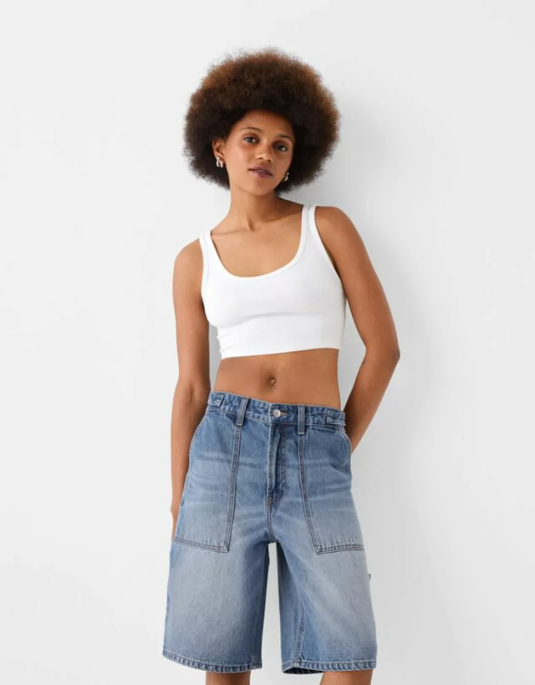 Bershka Wide-Leg-Bermudas Aus Denim Im Balloon-Stil Bskteen 40 Ausgewaschen günstig online kaufen