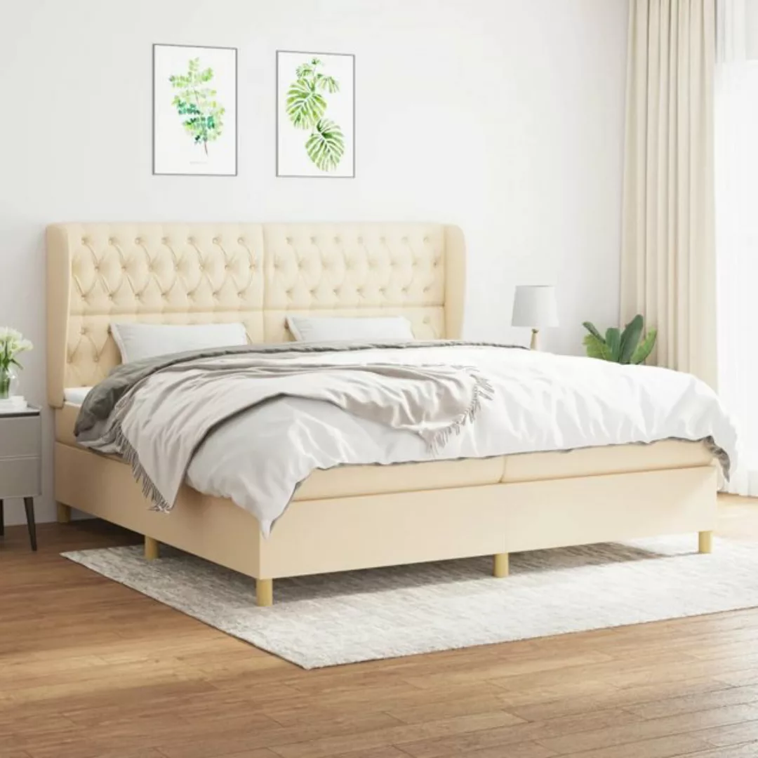 vidaXL Bettgestell Boxspringbett mit Matratze Creme 200x200 cm Stoff Bett B günstig online kaufen