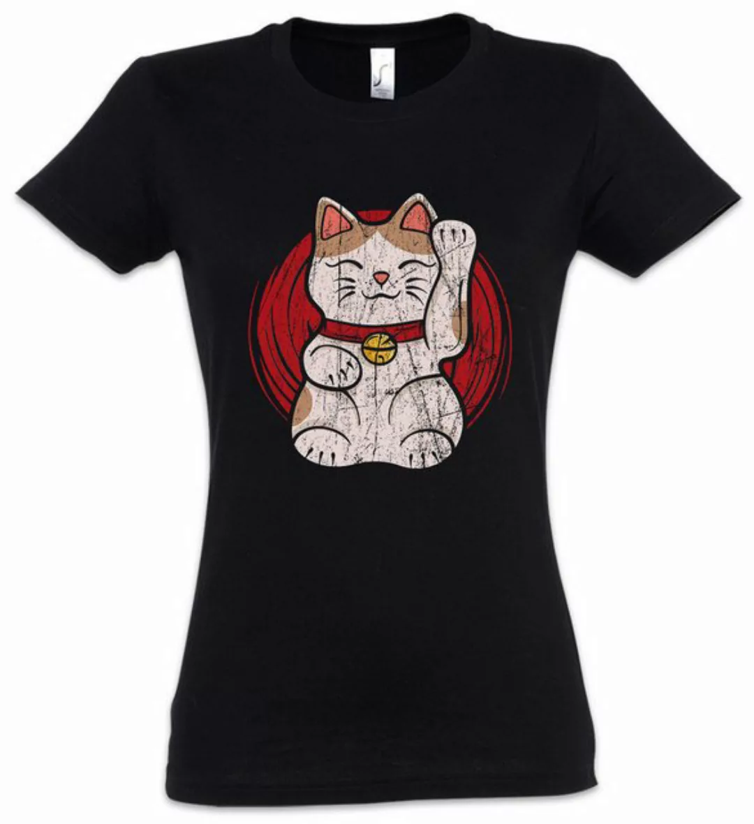 Urban Backwoods Print-Shirt Maneki Neko V Damen T-Shirt Winkekatze Maneki-n günstig online kaufen