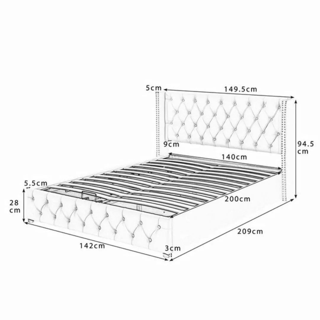 Ulife Polsterbett hydraulisches Doppelbett Funktionsbett Jugendbett Staurau günstig online kaufen